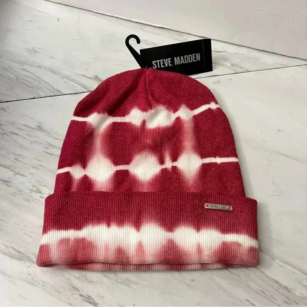 Steve Madden Tie Dye Beanie Hat Viscose Blend Soft Cozy Dark Wine One size